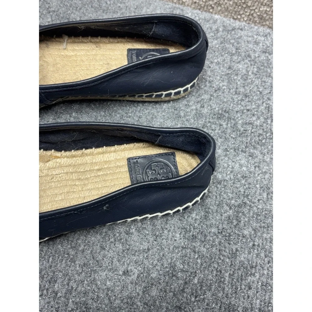 Tory Burch Espadrille Perforated Navy Blue Leather Toe Slip-on Shoes Size US 9.5